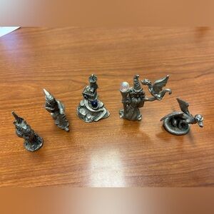 Solid Pewter Spoontiques Wizard, Dragon and Unicorn Mythical Figurines. Vintage.